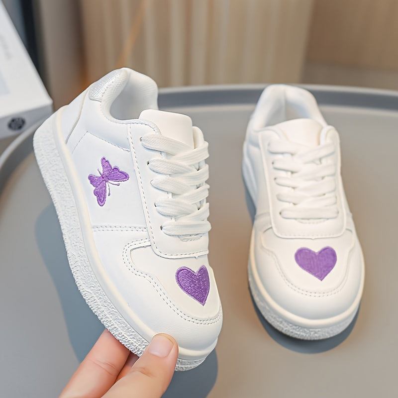 Girl's Butterfly & Heart Pattern Skate Shoes Non Slip Casual Sneakers