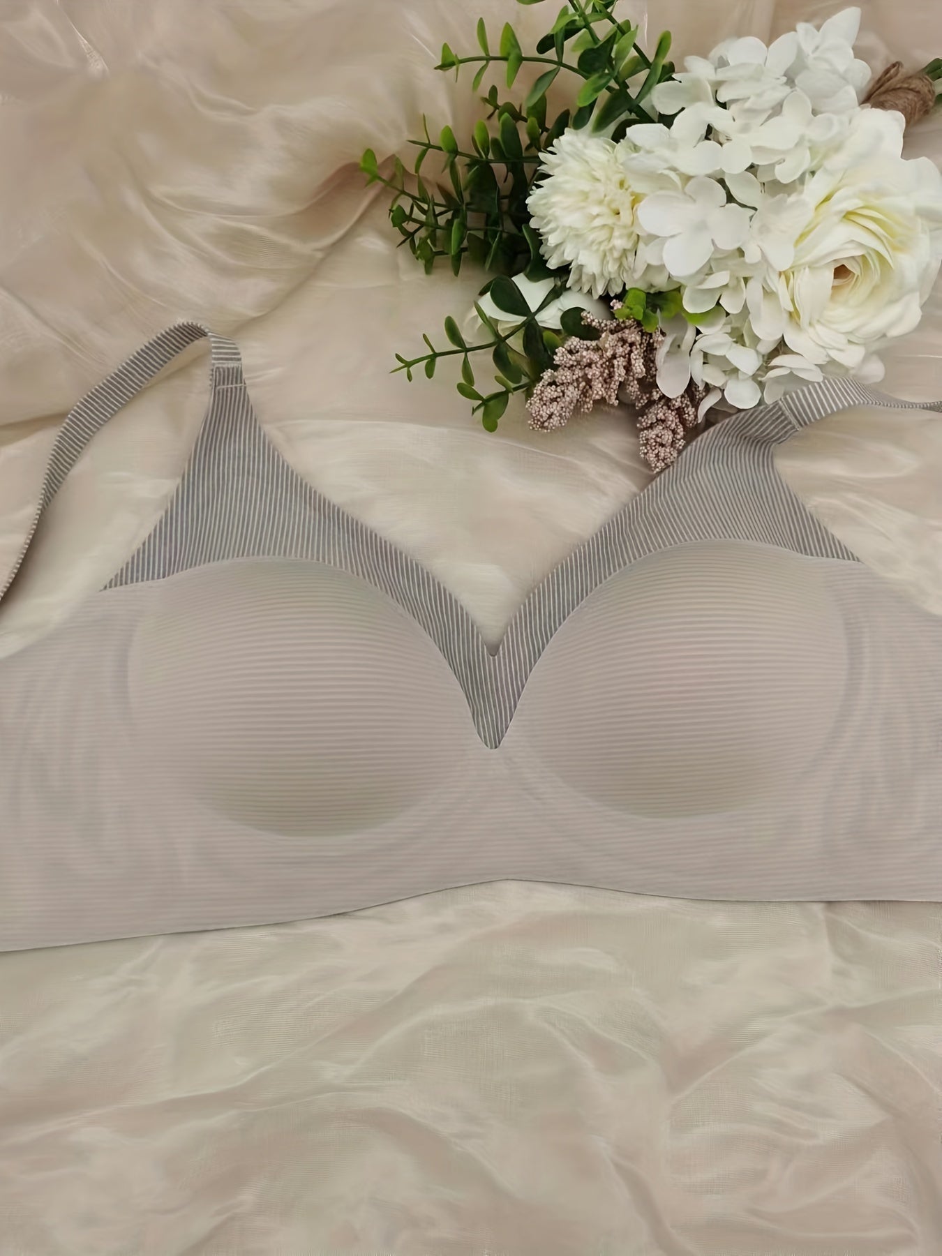 Striped Wireless Push Up Bra - Comfy & Breathable