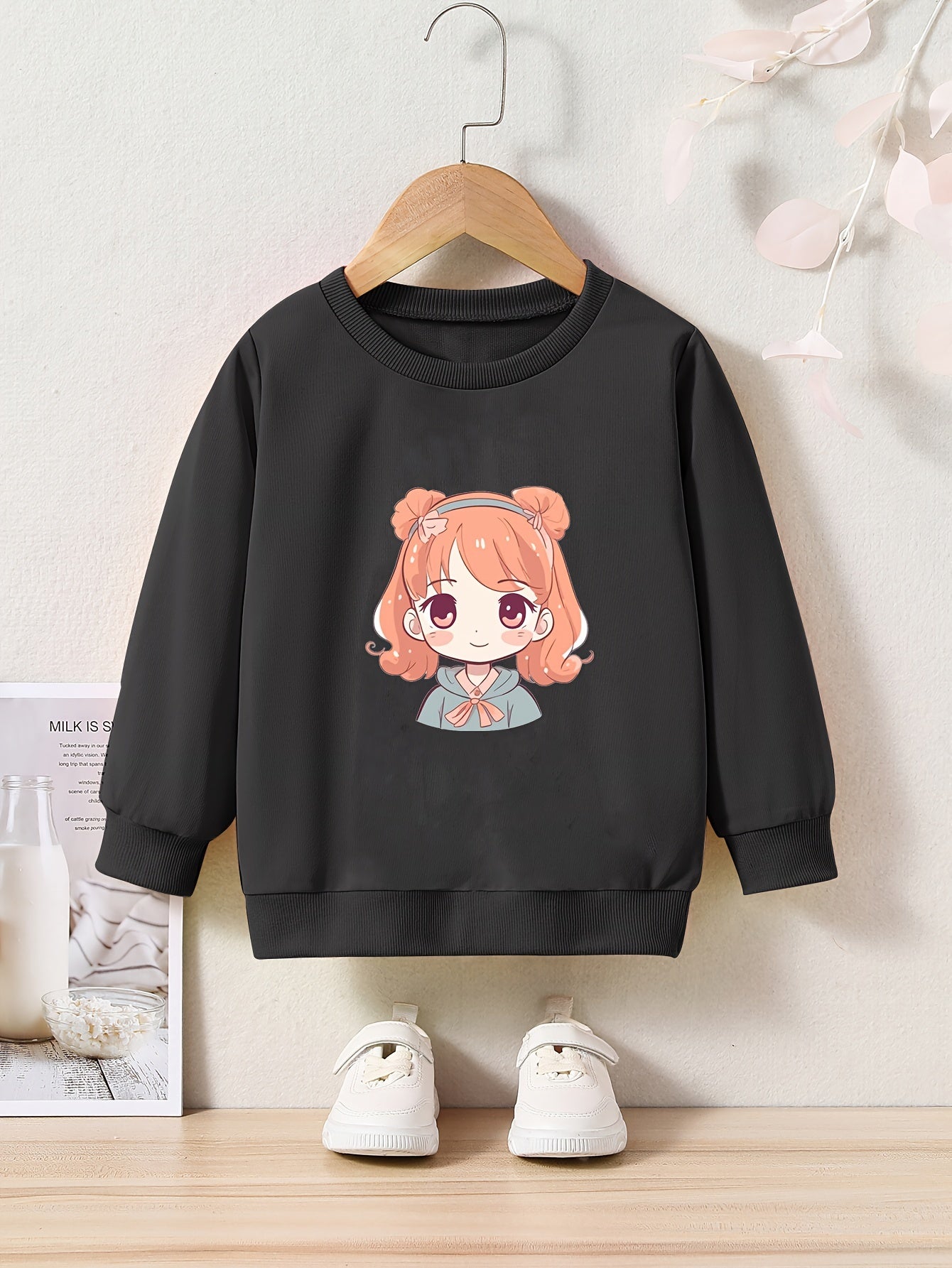 OERYUI Girls boys Cartoon Girl Print Crew Neck Pullover Top Kids Clothes