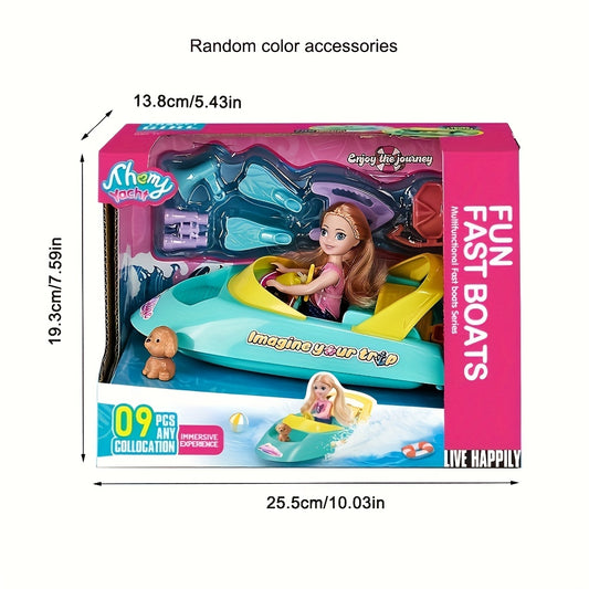 5 inch Doll Toy Set with Speedboat Accessories - Birthday Christmas Gift