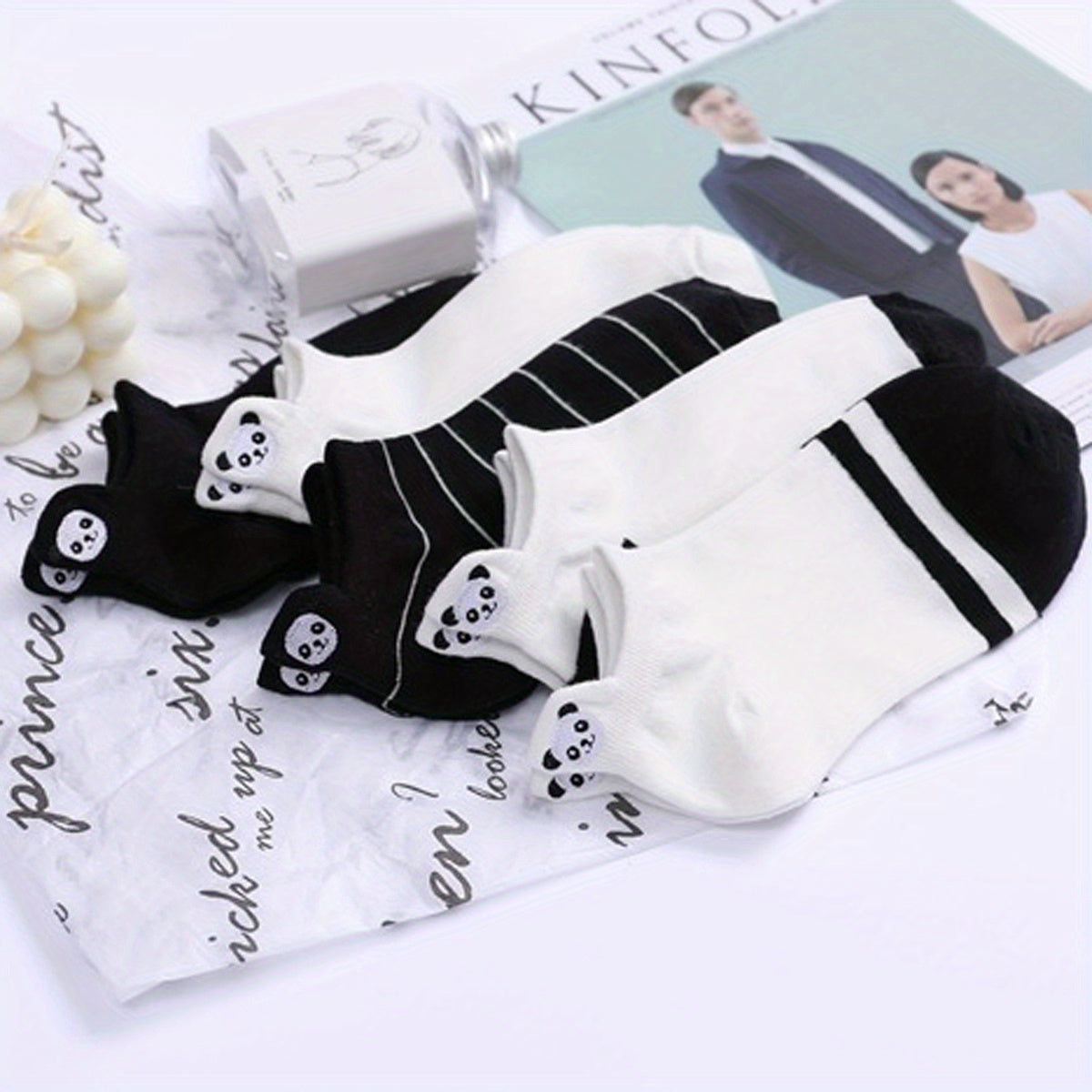 5 Pairs Women's Cow Print & Ankle Socks Set