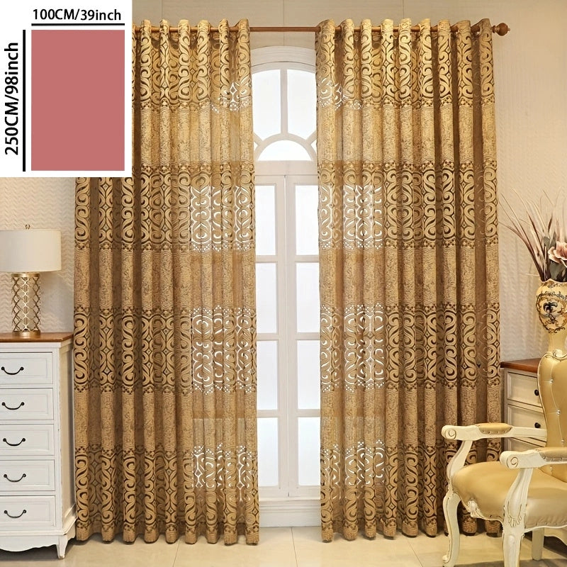 1pc Coffee European Style Jacquard Sheer Curtains for Living Room Bedroom
