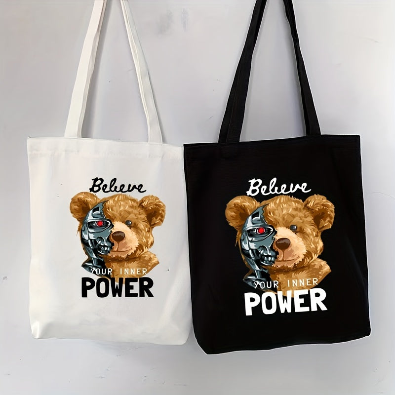 Bear Pattern Canvas Tote Bag Large Capacity Shoulder Bag