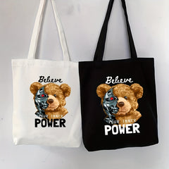 Bear Pattern Canvas Tote Bag Large Capacity Shoulder Bag