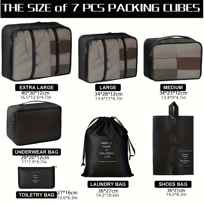 7pcs Travel Packing Bag Set Zipper Underwear Shoes Makeup Storage Container