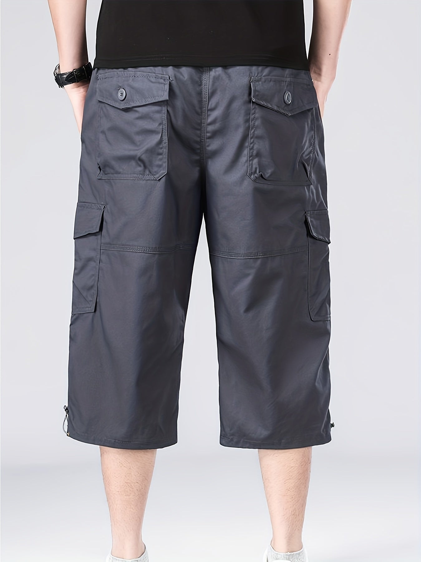 Men's Loose Fit Cotton Cropped Pants with Pockets for Summer