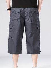 Men's Loose Fit Cotton Cropped Pants with Pockets for Summer
