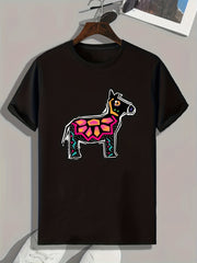 Modern Horse Print Men's Graphic Tee for Summer