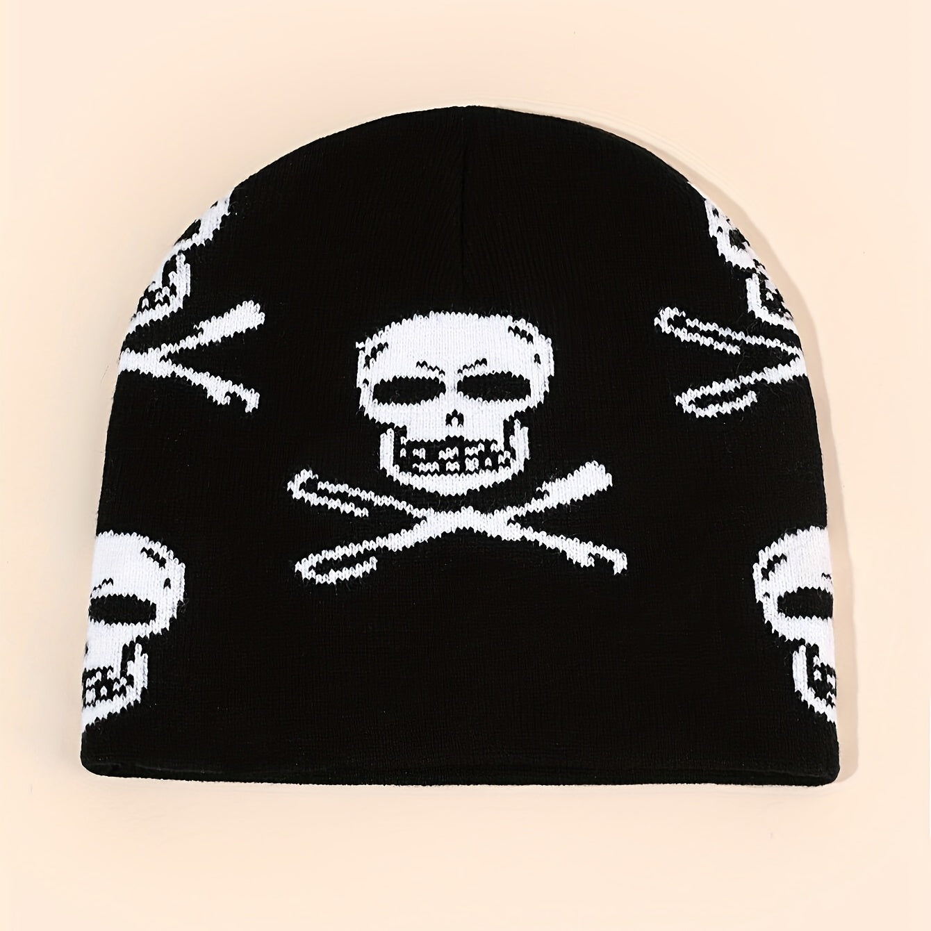 Fashionable Windproof Knit Beanie Hat With Skull Embroidery