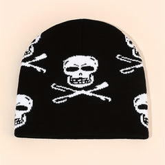 Fashionable Windproof Knit Beanie Hat With Skull Embroidery