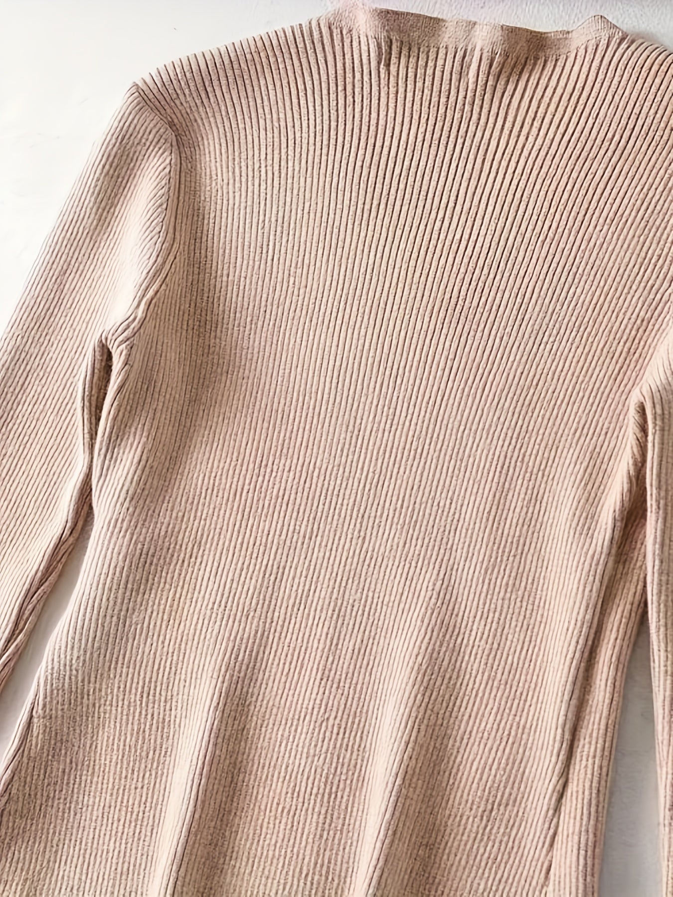 Solid Knit Sweater Casual Surplice Neck Long Sleeve Sweater Women's Clothing