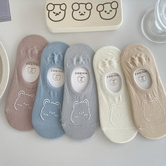 6 Pairs Cartoon Bear Print Socks Cute Ankle Stockings