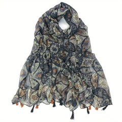 Vintage Boho Floral Tassel Scarf Sunscreen Shawl Women Travel Beach Towel