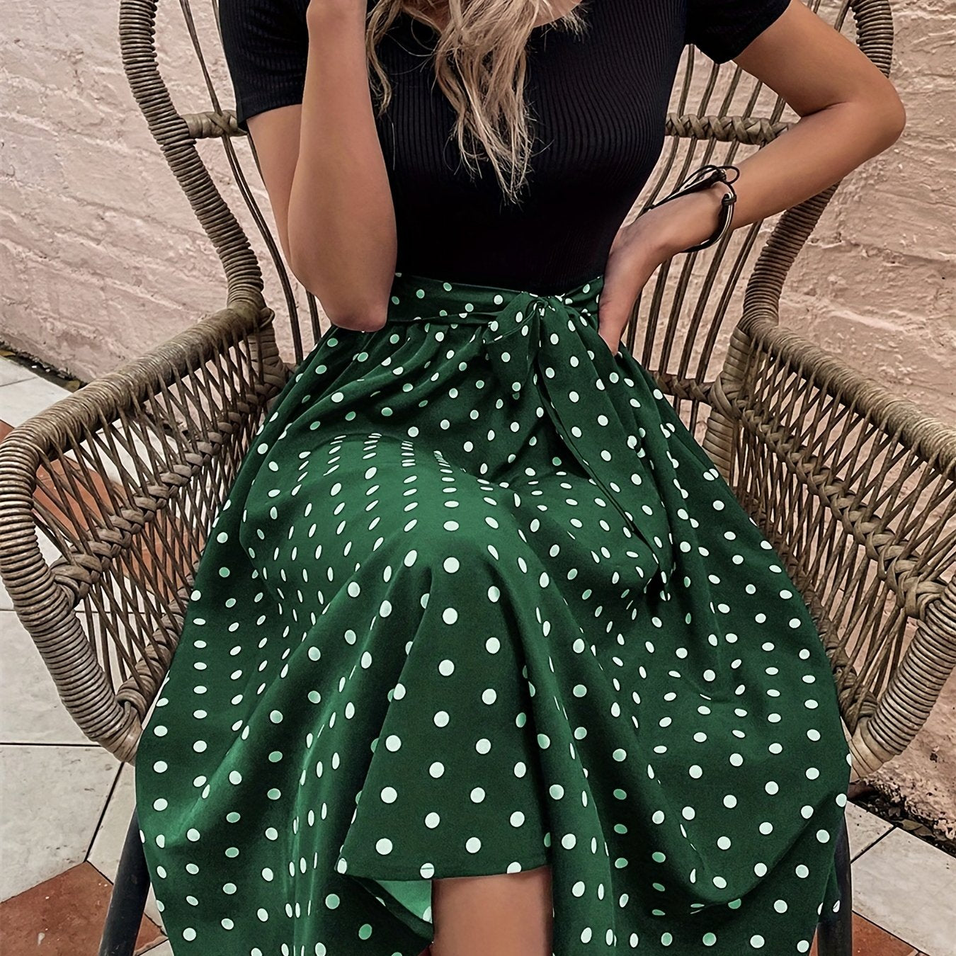 Polka Dot Print Dress Casual Short Sleeve Women's Clothing