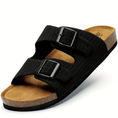 Bacia Cork Footbed Slide Sandals Double Buckle Flat