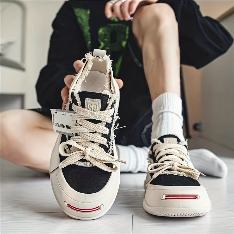Men's Distressed Lace Up Canvas Sneakers Casual Outdoor Walking Shoes