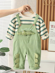 Crocodile Decor Boy's 2pcs Overalls & Sweatshirt Set