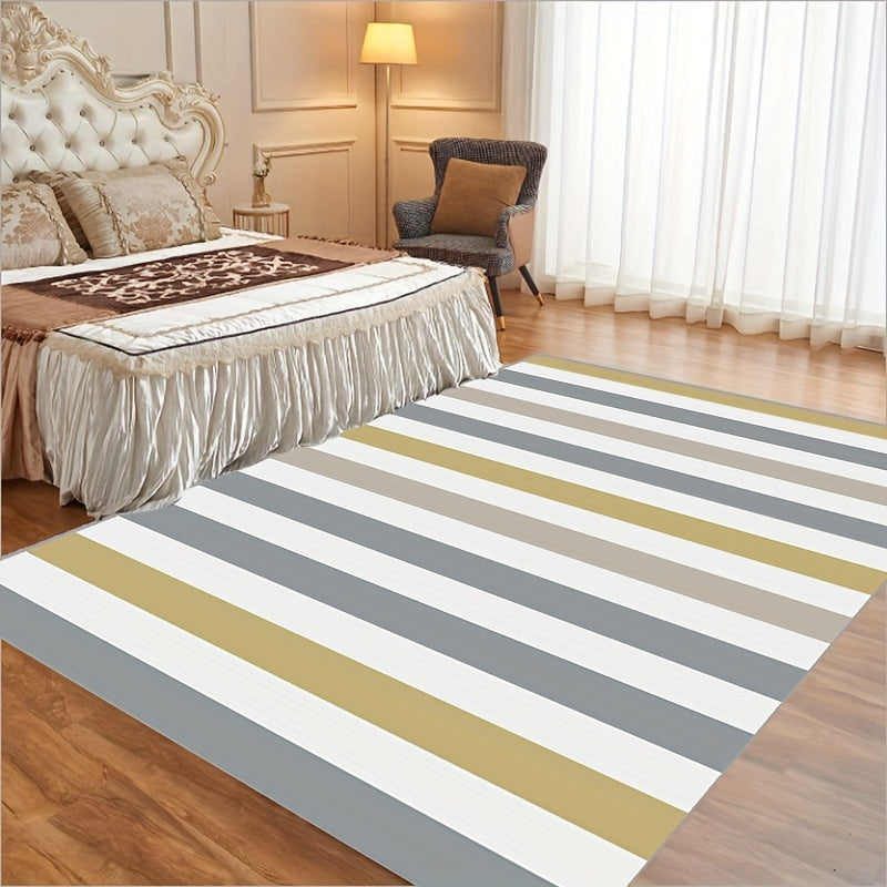 Yellow Gray Line Large Carpet Soft Durable Living Room Machine Washable