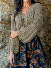 Casual V-Neck Sweater Solid Long Sleeve Jumper