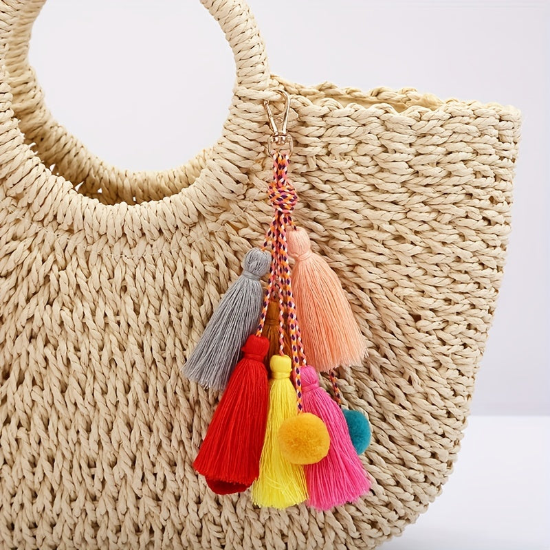 Boho Pom Pom Bag Charm Tassel Keychains Car Key Chain Key Ring Pendant