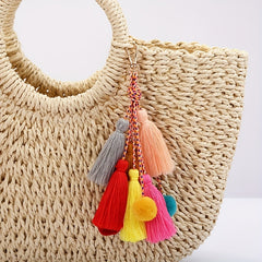 Boho Pom Pom Bag Charm Tassel Keychains Car Key Chain Key Ring Pendant