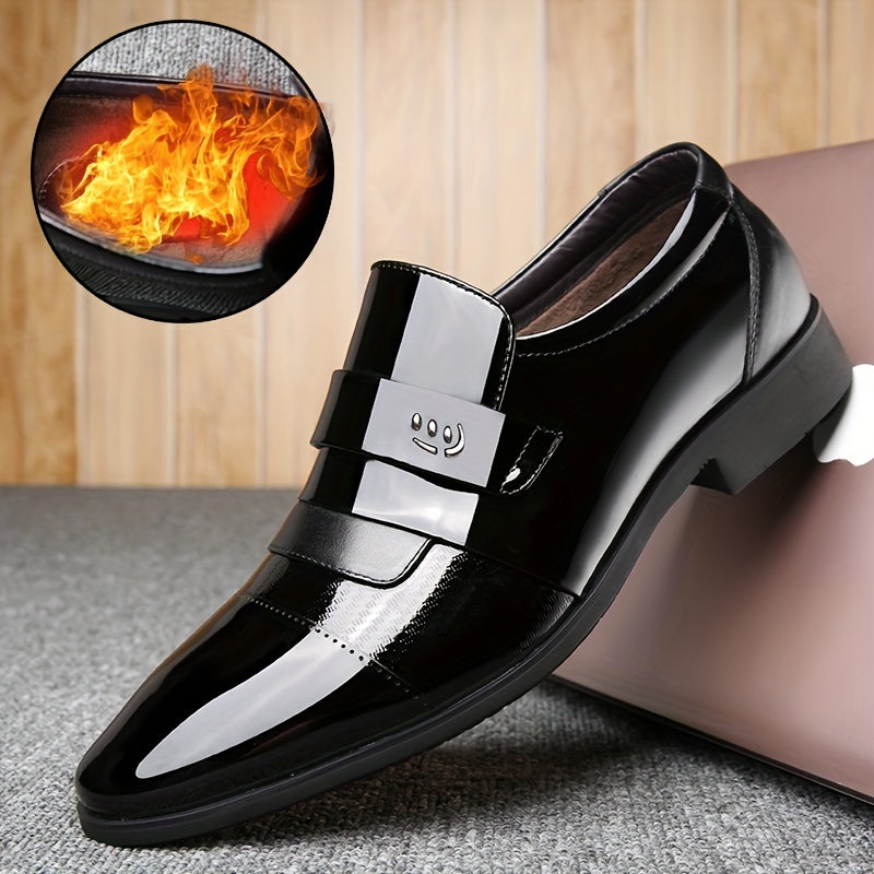 Men's Almond Toe Loafer Shoes Comfy Slip On Glossy Shoes