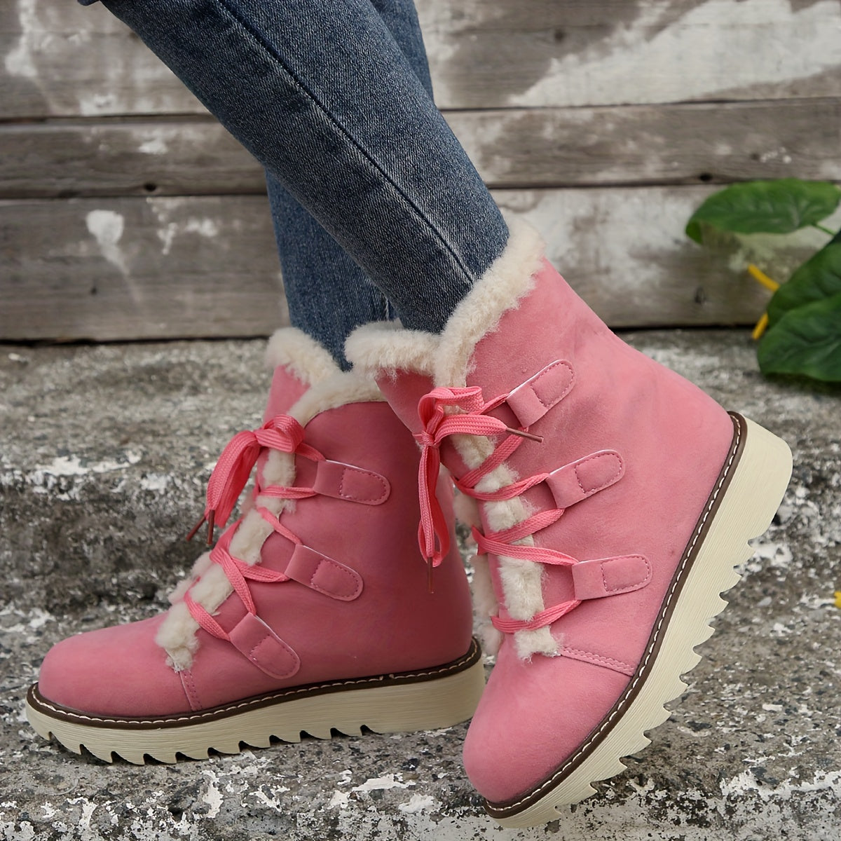 Women's Non slip Warm High Tube Snow Boots Lace Up Coldproof Snow Boots