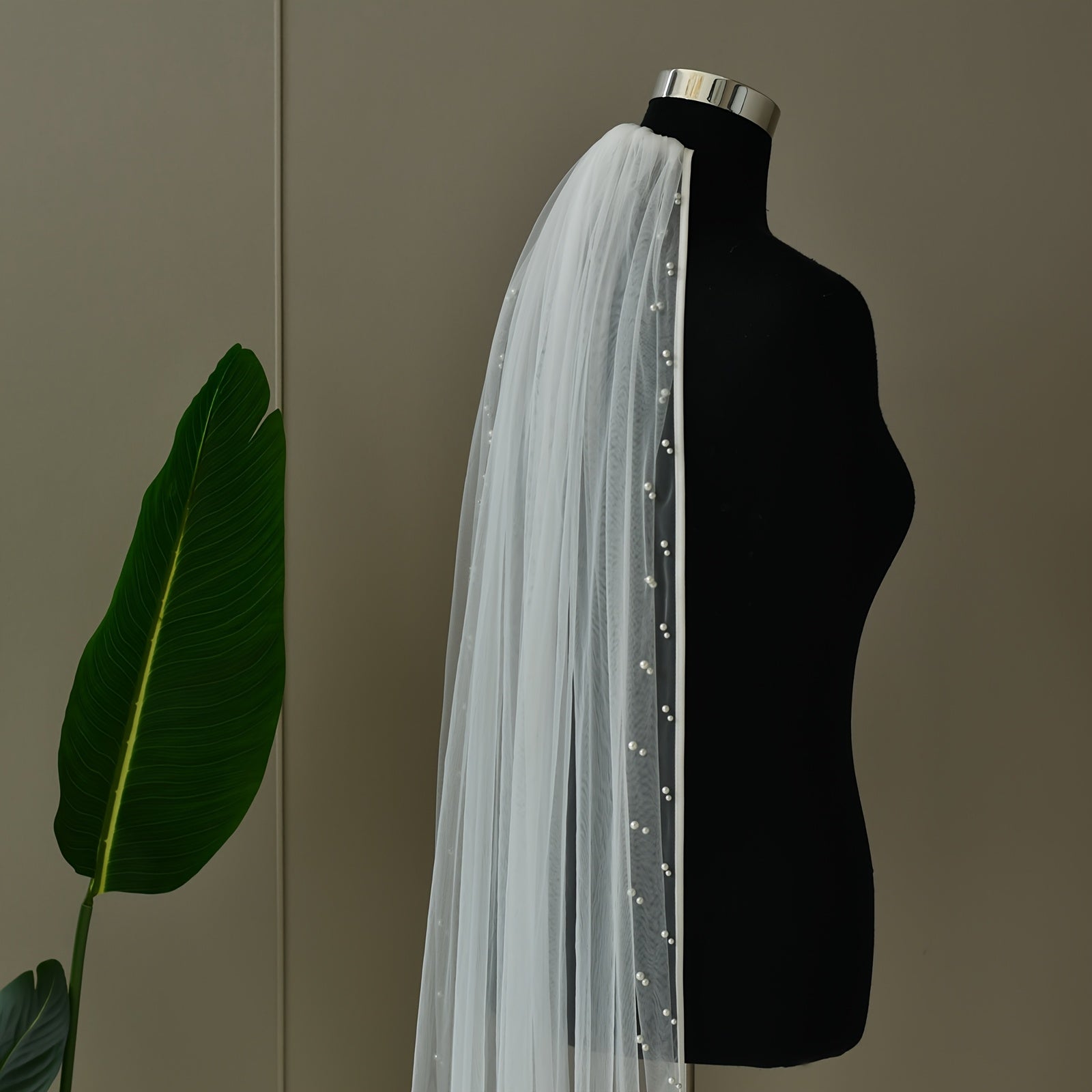 Bridal Veil Wedding Hair Accessory Nylon Sheer Fabric Beige V292