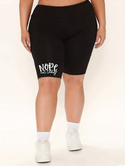 Casual Biker Shorts High Rise Stretch Letter Print