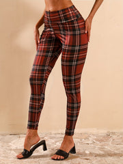 Plaid Print Yoga Leggings Slim Fit Stretchy Activewear