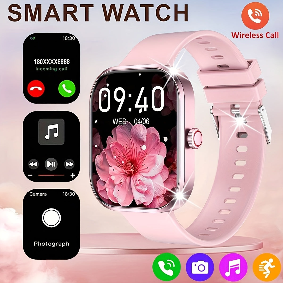 Unisex Smartwatch 4 HD Display Wireless Calling 100 Sports Modes