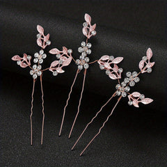 3pcs Rhinestone Leaf Hair Pin Wedding Head Jewelry
