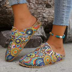 Women's Ethnic Canvas Skate Shoes Closed Toe Slip On Slide Shoes