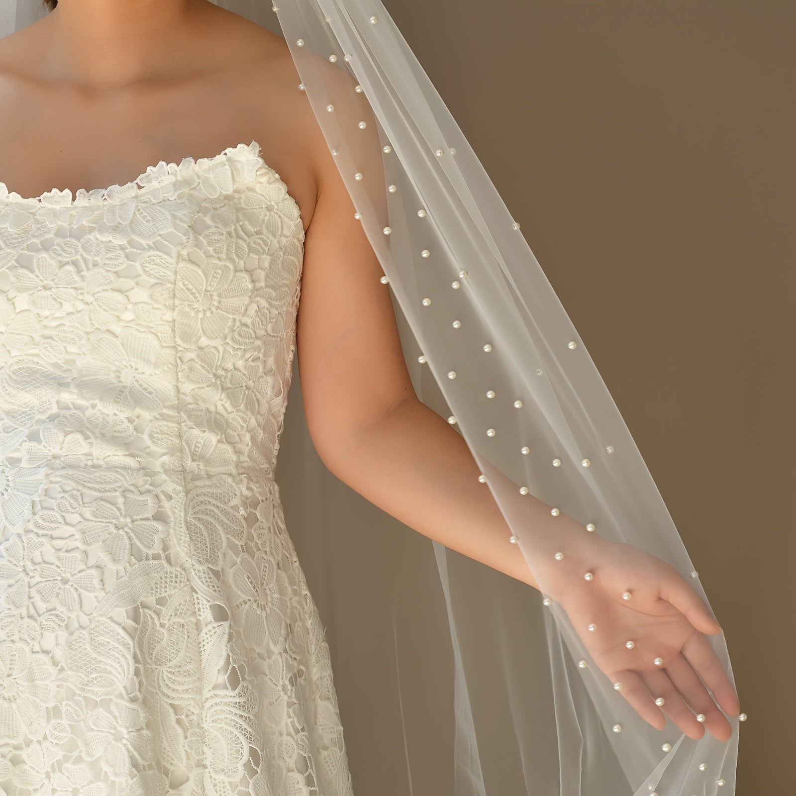 Lace Church Veil with Crystal Embellishments for Weddings