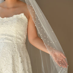 Lace Church Veil with Crystal Embellishments for Weddings
