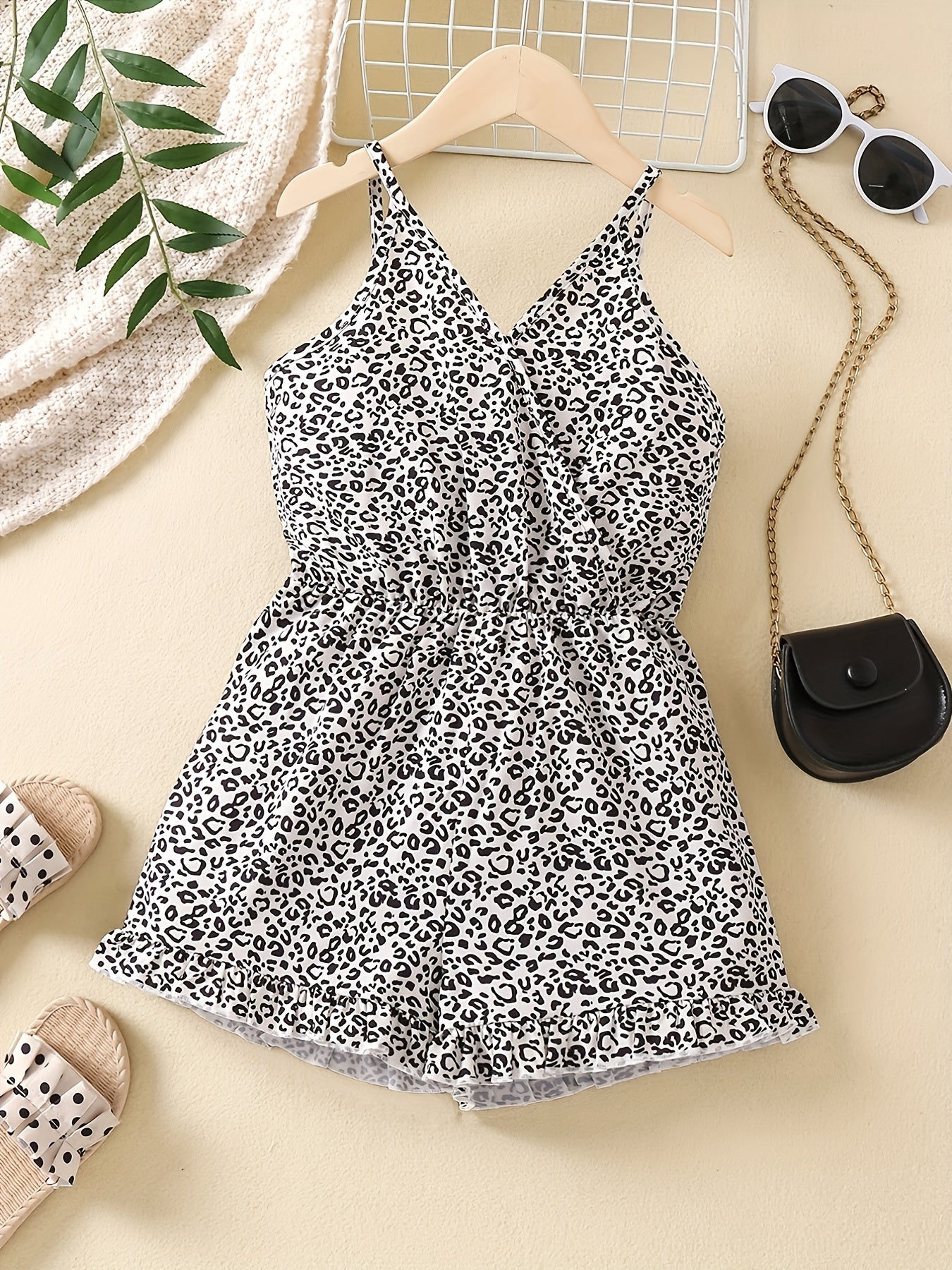 Girls Ditsy Floral & Rainbow Print Frilled Suspender Romper