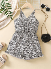 Girls Ditsy Floral & Rainbow Print Frilled Suspender Romper
