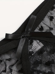 Heart Print Sheer Lingerie Set Sexy Plus