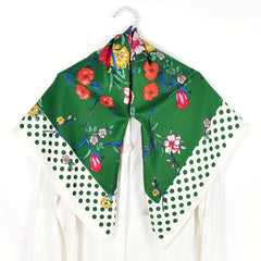 Polka Dot Flower Print Shawl Boho Twill Silk Square Scarf Vintage Neckerchief