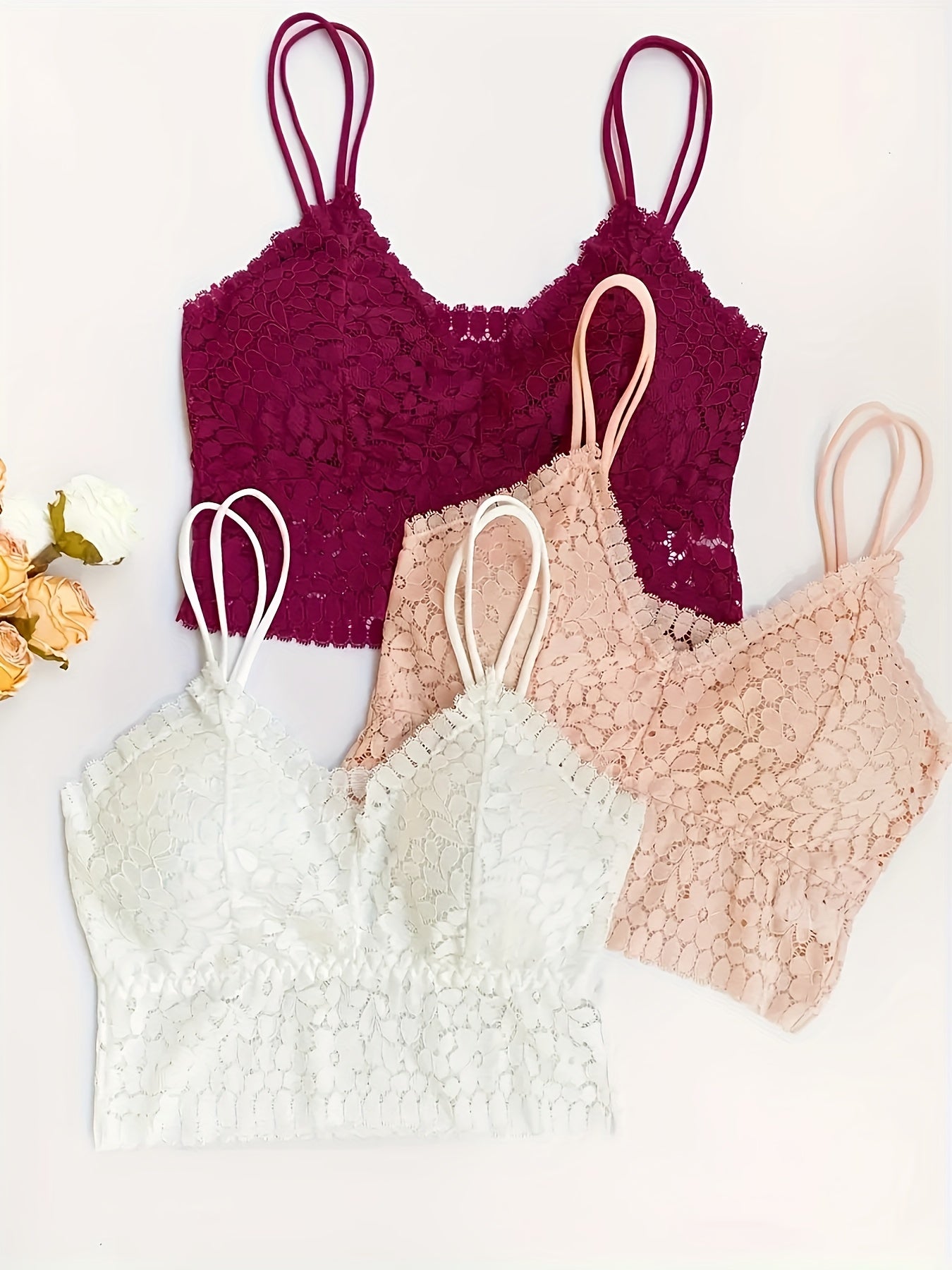 5pcs Floral Lace Wireless Bras - Comfy & Breathable Push Up Bra