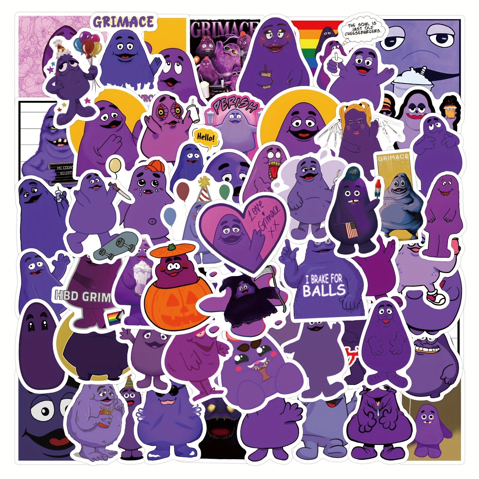 60pcs Grimace Ghost Face Vinyl Stickers for Water Bottles Laptop