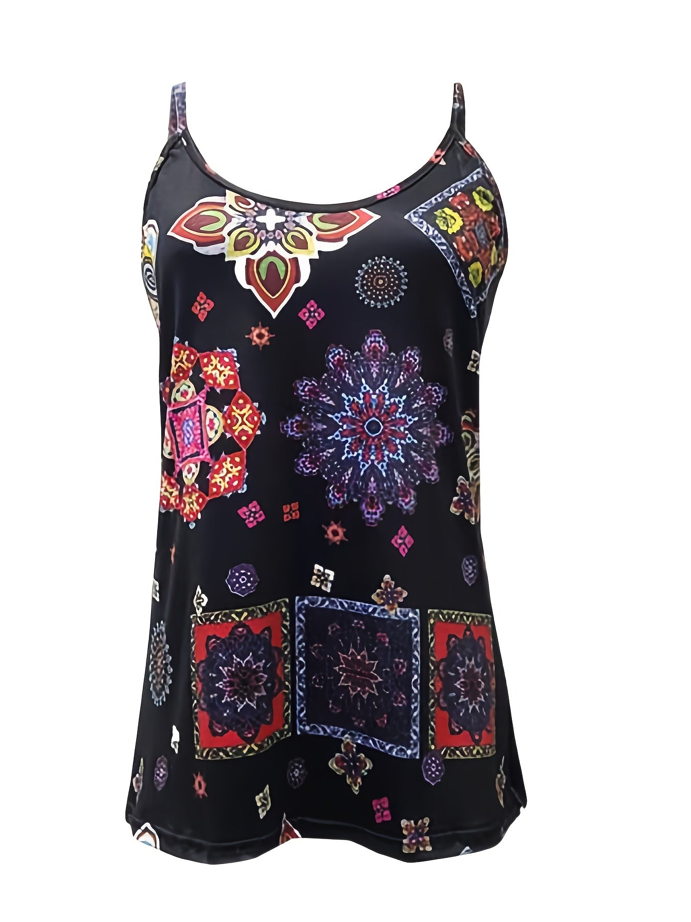 Graphic Print Cami Top Sleeveless Crew Neck Casual Top