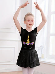 Unicorn Print Cap Sleeve Ballet Dress for Toddler Girls