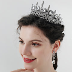 Rhinestone Earrings Crown Set Wedding Dinner Accessories