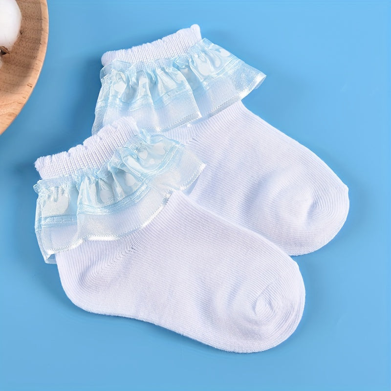 Girls Lace Brim Ruffled Knit Socks - Set of 5 Pairs