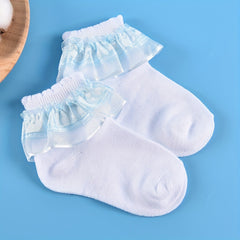 Girls Lace Brim Ruffled Knit Socks - Set of 5 Pairs