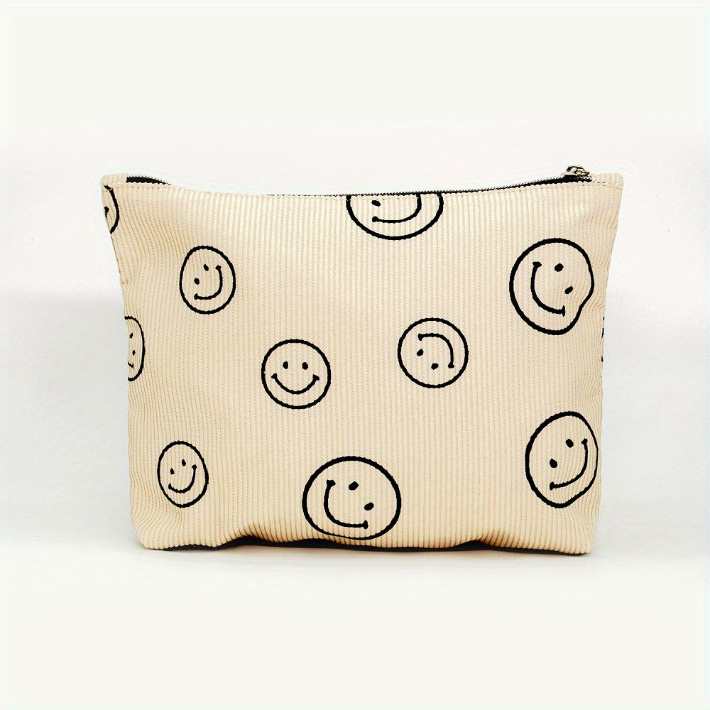 Smiling Face Corduroy Cosmetic Bag Zipper Storage Pouch