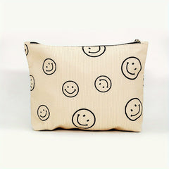 Smiling Face Corduroy Cosmetic Bag Zipper Storage Pouch