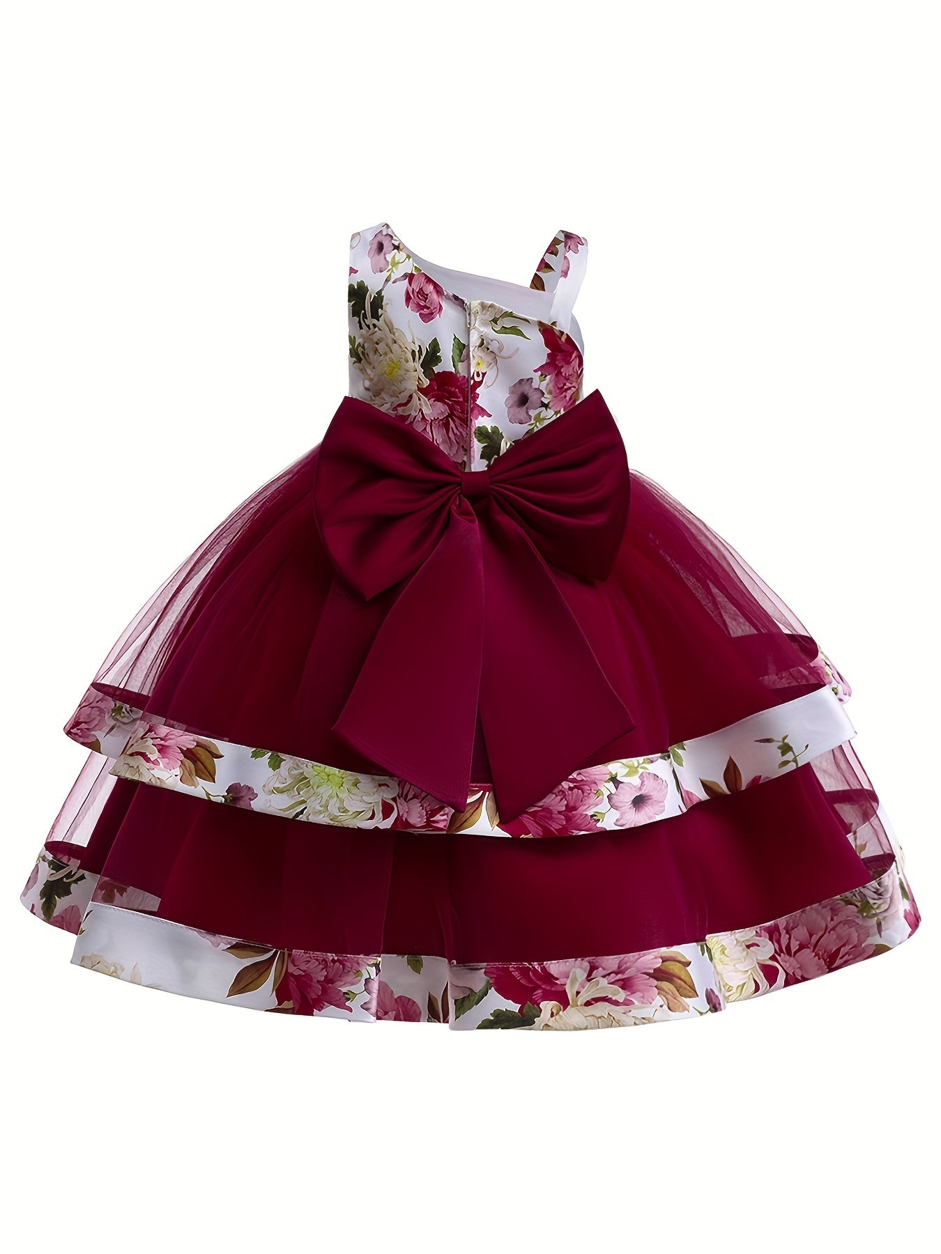 Girls Floral Princess One Shoulder Party Tutu Dress Tulle Wedding Flower Girl