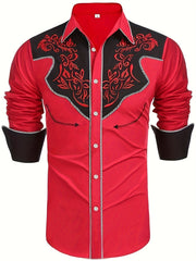 Embroidered Pattern Men's Shirt Top Turn Down Collar